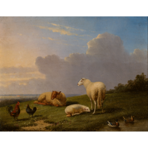 Sheep With Chickens & Mallards' & 'Chickens With Mallards' (A Pair)